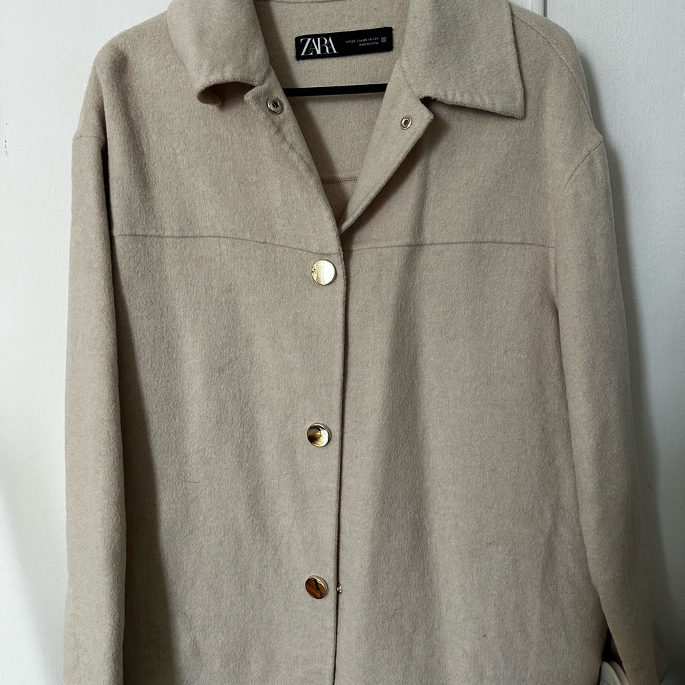 Zara Women's Cream Button- Shacket